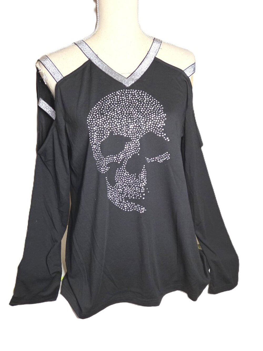 NWT Sheilay Women's Medium Skull Rhinestone Glitter Graphic Tank Top Tee
